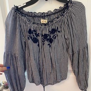 gingham navy blue off shoulder top